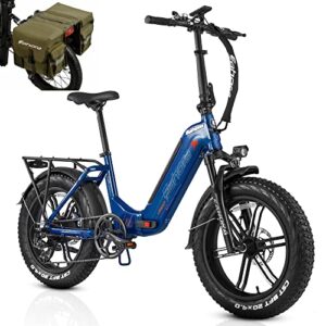 eahora electric bike for adults 750w/1000w peak 27mph bafang motor urban 20in fat tire folding electric bicycle with lockable front suspension, cruise control, shimano 7 speed step thru ebike