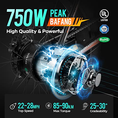 eAhora Electric Bike for Adults 750W/1000W Peak 27Mph BAFANG Motor Urban 20In Fat Tire Folding Electric Bicycle with Lockable Front Suspension, Cruise Control, Shimano 7 Speed Step Thru Ebike