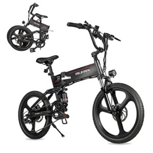 electric bike for adults, geleisen 350w adult electric bicycles ebike, 20″ folding electric bike tt-s6, 36v/10ah removable battery, quick-release wheel and full-suspension, gift for women men