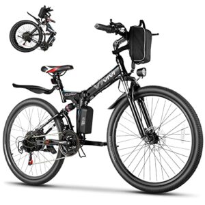 vivi folding electric bike 500w electric bike, 26″ electric bicycle with removable 48v battery, 20mph electric bikes for adults, up to 50miles range, dual shock absorber, shimano 21 speed gears