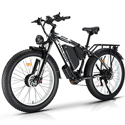 PHILODO Electric Bike for Adults, 48V 22Ah Fat Tire Ebike Dual Motor AWD 2000W 35MPH Electric Bicycles Shimano 21-Speed with Ignition Lock Hydraulic Disc Brakes…