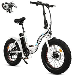 ecotric 20″ folding electric bike ebike 36v/12.5ah lithium battery 500w powerful rear motor step-through fat tire bicycle shimano 7 speed gear (black/white) 90% pre-assembled