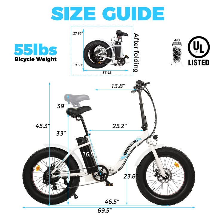 ECOTRIC 20" Folding Electric Bike Ebike 36V/12.5AH Lithium Battery 500W Powerful Rear Motor Step-Through Fat Tire Bicycle Shimano 7 Speed Gear (Black/White) 90% Pre-Assembled