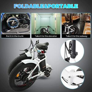 ECOTRIC 20" Folding Electric Bike Ebike 36V/12.5AH Lithium Battery 500W Powerful Rear Motor Step-Through Fat Tire Bicycle Shimano 7 Speed Gear (Black/White) 90% Pre-Assembled