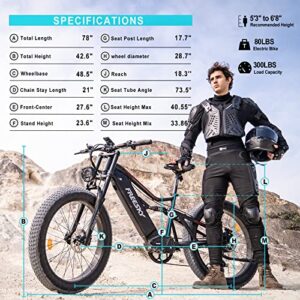 FREESky Electric Bike for Adults 1000W BAFANG Motor 48V 20Ah Samsung Cells Battery Ebike, 26" Fat Tire Full Suspension Electric Bicycles, 35MPH Snow Beach Mountain E Bike Shimano 7-Speed UL Certified