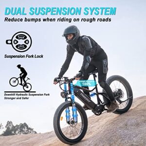 FREESky Electric Bike for Adults 1000W BAFANG Motor 48V 20Ah Samsung Cells Battery Ebike, 26" Fat Tire Full Suspension Electric Bicycles, 35MPH Snow Beach Mountain E Bike Shimano 7-Speed UL Certified