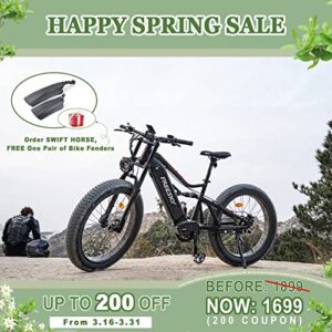 FREESky Electric Bike for Adults 1000W BAFANG Motor 48V 20Ah Samsung Cells Battery Ebike, 26" Fat Tire Full Suspension Electric Bicycles, 35MPH Snow Beach Mountain E Bike Shimano 7-Speed UL Certified