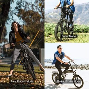 Populo 20'' Folding Electric Bike for Adults, 250W 36V Electric Bicycle with Removable Battery, Lightweight Aluminum Ebike with Suspension Fork, Lights & Rear Rack Included, USB Charge.