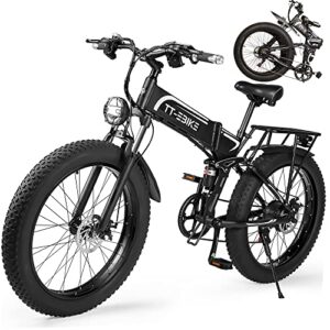 tt-ebike folding electric bike adults 750w motor with 48v/15ah removable battery 26 inch 4.0 fat tire 31mph full suspension system snow mountain beach ebike with shimano 7-speed gear