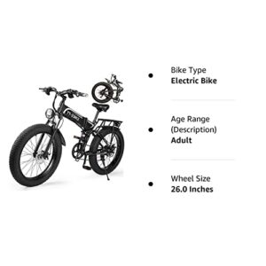 TT-EBIKE Folding Electric Bike Adults 750W Motor with 48V/15AH Removable Battery 26 inch 4.0 Fat Tire 31MPH Full Suspension System Snow Mountain Beach Ebike with Shimano 7-Speed Gear