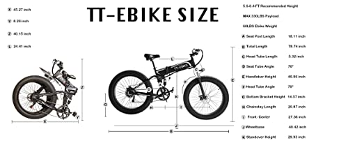 TT-EBIKE Folding Electric Bike Adults 750W Motor with 48V/15AH Removable Battery 26 inch 4.0 Fat Tire 31MPH Full Suspension System Snow Mountain Beach Ebike with Shimano 7-Speed Gear