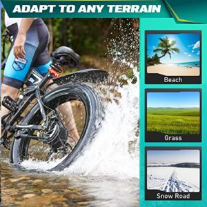 TT-EBIKE Folding Electric Bike Adults 750W Motor with 48V/15AH Removable Battery 26 inch 4.0 Fat Tire 31MPH Full Suspension System Snow Mountain Beach Ebike with Shimano 7-Speed Gear