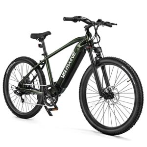 velowave electric mountain bike for adults 48v 15ah removable lg cells battery 25mph e bike 500w motor 27.5” ebike shimano 7-speed dark green