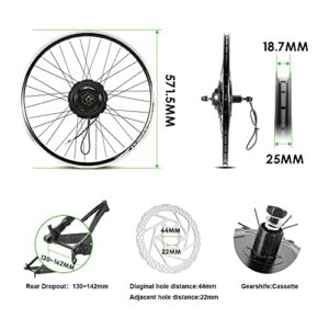 Yose Power Waterproof 26Inch 500W Ebike Conversion Kit with 48V 13Ah Battery for Cassette 26" Electric Bike Rear Wheel, Electric Bicycle Hub Motor Kit, LED Display, Installation Tool