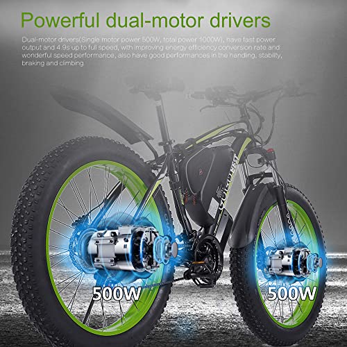 GOGOBEST 26" Fat Tire Electric Bike GF700,1000W Dual Motor 48V 17.5AH Electric Mountain Bike 31 MPH Dirt Ebike for Adults Shimano 7-Speed 3 Riding Modes (Yellow)