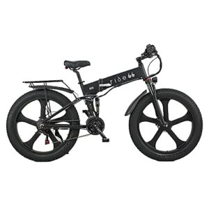 ride66 electric bike folding bicycle 1000w powerful motor 26 inch fat tire fork and central suspension 21 speed dual battery hydraulic disc brake for adults