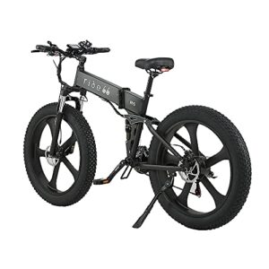 ride66 Electric Bike Folding Bicycle 1000W Powerful Motor 26 Inch Fat Tire Fork and Central Suspension 21 Speed Dual Battery Hydraulic Disc Brake for Adults