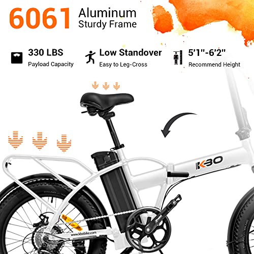 KBO Flip Folding Electric Bike, 60Mi Long Range 500W Foldable EBikes for Adults, 20X3 Fat Tire City Commuter Electric Bicycle, Shimano 7-Speed, 23Mph