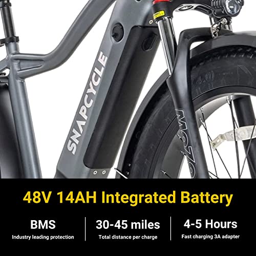 Snapcycle R1 Electric Bike Adults 750W Motor 48V 14Ah Samsung Lithium-Ion Battery Removable 26'' Fat Tire Ebike 28MPH Snow Beach Mountain Sand E-Bike Shimano 6-Speed