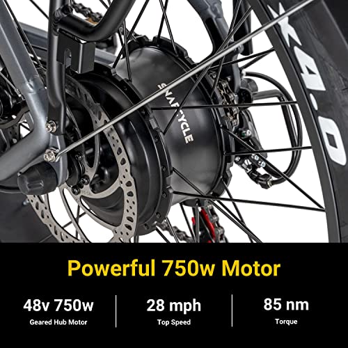 Snapcycle R1 Electric Bike Adults 750W Motor 48V 14Ah Samsung Lithium-Ion Battery Removable 26'' Fat Tire Ebike 28MPH Snow Beach Mountain Sand E-Bike Shimano 6-Speed