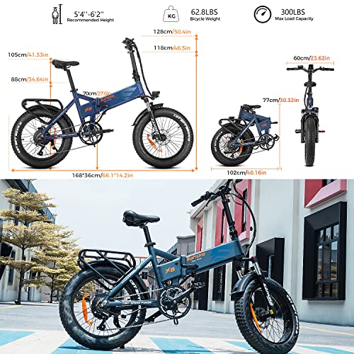 eAhora Upgraded X5 750W Electric Bike for Adults,30MPH Fat Tire Electric Bike with 48V/15AH Removable Battery,20 inch Folding Electric Bike with Shimano 7-Speed, Cruise Control