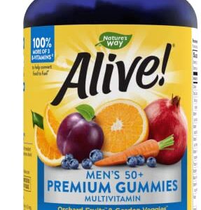 Nature’s Way Alive! Men’s 50+ Premium Gummies, 15 Vitamins and Minerals, Grape, Orange and Cherry Flavored Gummies, 75 Gummies