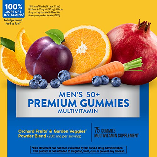 Nature’s Way Alive! Men’s 50+ Premium Gummies, 15 Vitamins and Minerals, Grape, Orange and Cherry Flavored Gummies, 75 Gummies