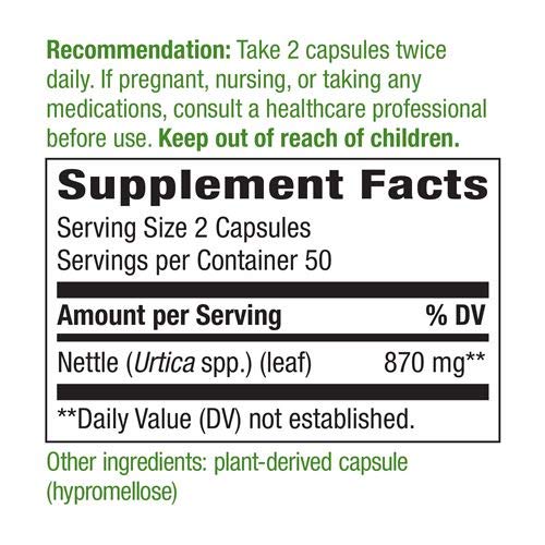 Nature's Way Nettle Leaf 435 mg, TRU-ID Certified, Non-GMO Project, Vegetarian, 100 Count, Pack of 2