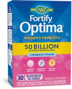 nature’s way fortify optima daily probiotic for women, 50 billion live cultures, digestive and immune health support supplement*, 30 vegan capsules