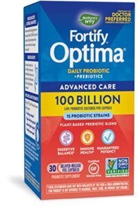 nature’s way fortify optima daily probiotic, 100 billion, 15 strains, digestive & immune support*, with prebiotics, 30 capsules