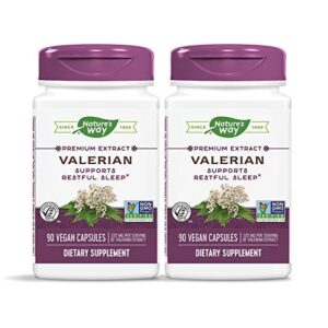 nature’s way valerian; 08% valerenic acids; non-gmo project verified; gluten free; 90 vcaps (pack of 2)