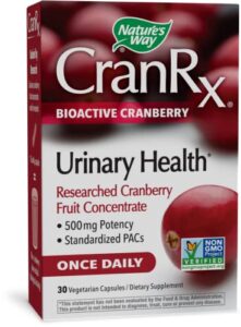 nature’s way cranrx bioactive cranberry, urinary tract health support* supplement, 500mg per serving, 30 vegetarian capsules