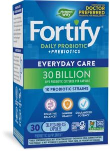 nature’s way fortify daily probiotic + prebiotic for men and women, 30 billion live cultures, digestive and immune health support* supplement, 30 capsules
