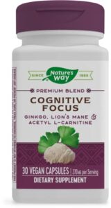 nature’s way cognitive focus, with gingko, lion’s mane & acetyl l-carnitine, 270 mg per serving, 30 capsules