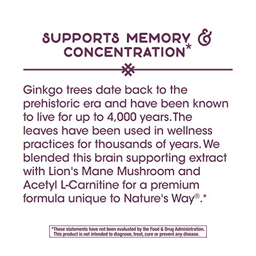 Nature's Way Cognitive Focus, with Gingko, Lion's Mane & Acetyl L-Carnitine, 270 mg per Serving, 30 Capsules