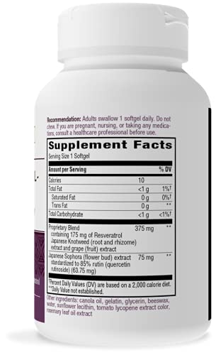 Nature’s Way Resveratrol-Forte, Premium Blend, Free Radical Protection*, 175 mg of Resveratrol per Serving, 60 Softgels