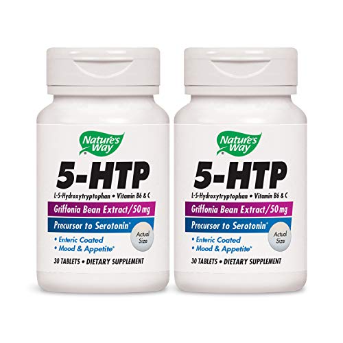 Nature's Way 5-HTP, L-5-Hydroxytryptophan Vitamin B6 + Vitamin C + Griffonia Bean Extract, 30 Count (2 Pack)