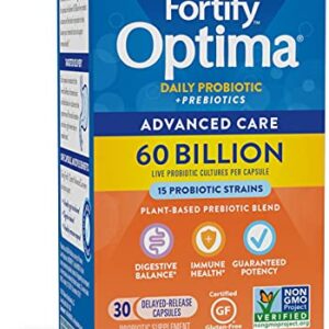 Nature’s Way Fortify Optima Daily Probiotic 60 Billion 15 Strains Digestive and Immune Support* with Prebiotics 30 Capsules