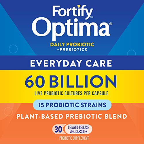 Nature’s Way Fortify Optima Daily Probiotic 60 Billion 15 Strains Digestive and Immune Support* with Prebiotics 30 Capsules