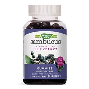 nature’s way sambucus black elderberry gummies with vitamin c and zinc, 60 gummies