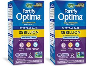 nature’s way fortify optima daily probiotic, 35 billion cfu, 15 strains, prebiotic, 30 capsules (pack of 2)