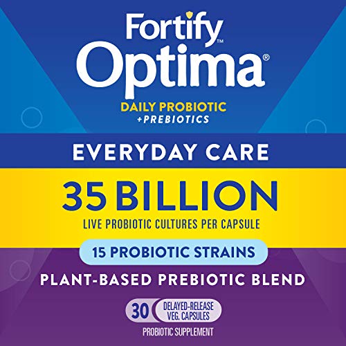 Nature’s Way Fortify Optima Daily Probiotic, 35 Billion CFU, 15 Strains, Prebiotic, 30 Capsules (Pack of 2)