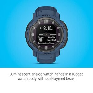 Garmin Instinct Crossover Solar, Rugged Hybrid Smartwatch with Solar Charging Capabilities, Analog Hands and Digital Display, Tidal Blue