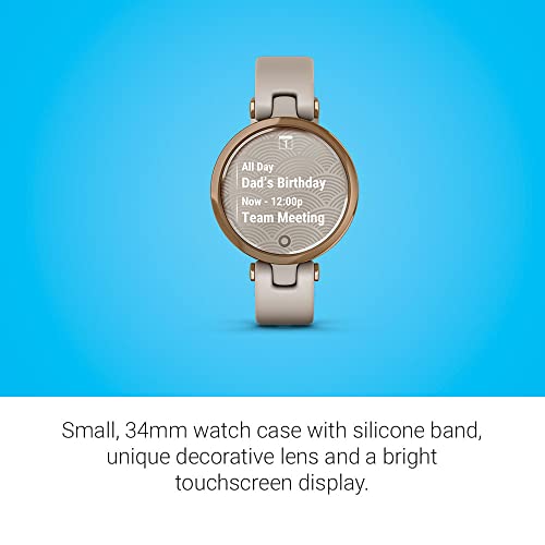 Garmin Lily™, Small GPS Smartwatch with Touchscreen and Patterned Lens, Rose Gold and Light Tan
