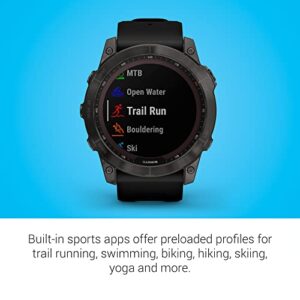 Garmin fenix 7X Sapphire Solar, Larger adventure smartwatch, with Solar Charging Capabilities, rugged outdoor watch with GPS, touchscreen, wellness features, carbon gray DLC titanium with black band