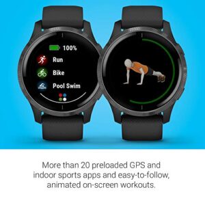 Garmin 010-02173-11 Venu, GPS Smartwatch with Bright Touchscreen Display, Features Music, Body Energy Monitoring, Animated Workouts, Pulse Ox Sensor and More, Black