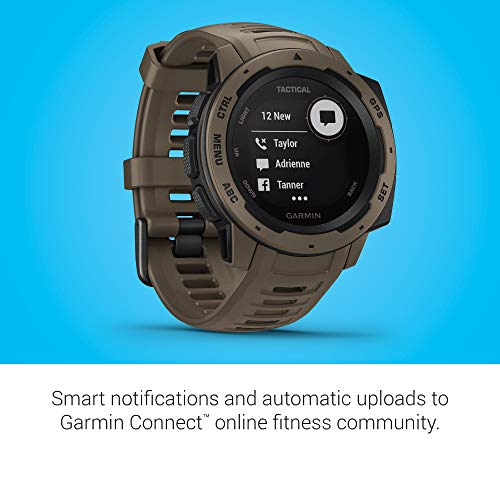 Garmin 010-02064-71 Instinct Tactical, Rugged GPS Watch, Tactical Specific Features, Constructed to U.S. Military Standard 810G for Thermal, Shock and Water Resistance, Tan