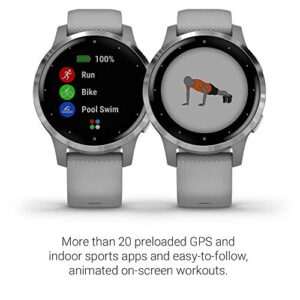 Garmin vivoactive 4S, Smaller-Sized GPS Smartwatch, Features Music, Body Energy Monitoring, Animated Workouts, Pulse Ox Sensors and More, Silver with Gray Band (Renewed)