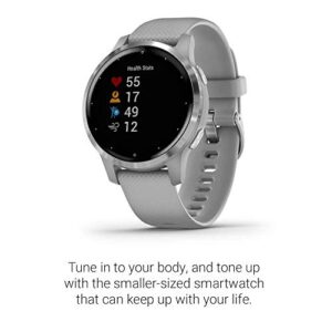 Garmin vivoactive 4S, Smaller-Sized GPS Smartwatch, Features Music, Body Energy Monitoring, Animated Workouts, Pulse Ox Sensors and More, Silver with Gray Band (Renewed)