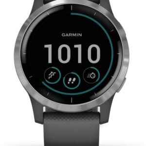 Garmin 010-02174-01 Vivoactive 4, GPS Smartwatch, Features Music, Body Energy Monitoring, Animated Workouts and More, Silver with Gray Band (Refurbished)